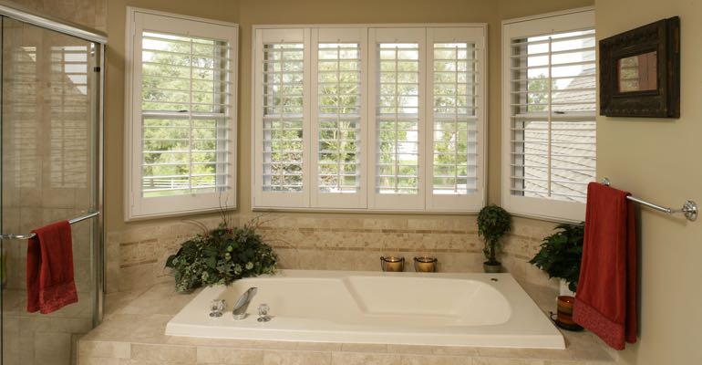 Plantation shutters in Indianapolis bathroom.